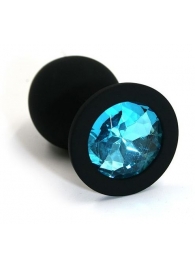 Чёрная силиконовая анальная пробка с голубым кристаллом - 7 см. - Kanikule - купить с доставкой в Москве