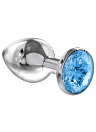 Большая серебристая анальная пробка Diamond Light blue Sparkle Large с голубым кристаллом - 8 см. - Lola Games - купить с доставкой в Москве