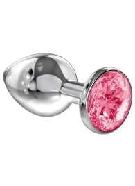 Большая серебристая анальная пробка Diamond Pink Sparkle Large с розовым кристаллом - 8 см. - Lola Games - купить с доставкой в Москве