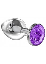 Большая серебристая анальная пробка Diamond Purple Sparkle Large с фиолетовым кристаллом - 8 см. - Lola Games - купить с доставкой в Москве