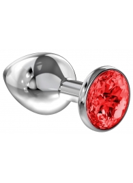 Большая серебристая анальная пробка Diamond Red Sparkle Large с красным кристаллом - 8 см. - Lola Games - купить с доставкой в Москве