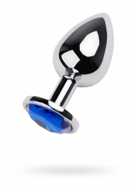Серебристая анальная втулка с синим стразом - 9,5 см. - ToyFa - купить с доставкой #SOTBIT_REGIONS_UF_V_REGION_NAME#