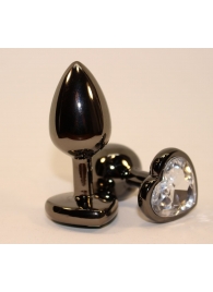 Чёрная пробка с прозрачным сердцем-кристаллом - 7 см. - 4sexdreaM - купить с доставкой в Москве