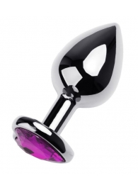Серебристая анальная втулка с фиолетовым стразом-сердцем - 9,5 см. - ToyFa - купить с доставкой #SOTBIT_REGIONS_UF_V_REGION_NAME#