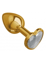 Золотистая анальная втулка с прозрачным кристаллом-сердцем - 7 см. - Джага-Джага - купить с доставкой в Москве