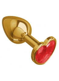 Золотистая анальная втулка с красным кристаллом-сердцем - 7 см. - Джага-Джага - купить с доставкой в Москве