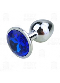 Серебристая анальная втулка с синим кристаллом - 7 см. - Джага-Джага - купить с доставкой в Москве