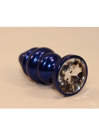 Синяя рифлёная пробка с прозрачным кристаллом - 7,3 см. - 4sexdreaM - купить с доставкой в Москве