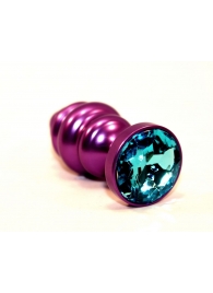 Фиолетовая рифленая пробка с голубым кристаллом - 7,3 см. - 4sexdreaM - купить с доставкой в Москве
