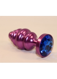 Фиолетовая рифленая пробка с синим кристаллом - 7,3 см. - 4sexdreaM - купить с доставкой в Москве