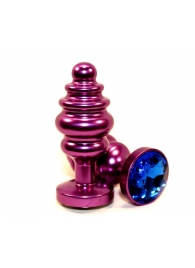 Фиолетовая рифленая пробка с синим кристаллом - 7,3 см. - 4sexdreaM - купить с доставкой в Москве