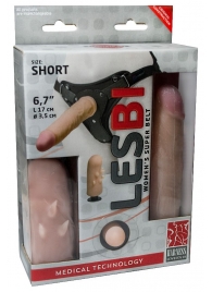 Телесный поясной страпон LESBI с вагинальной пробкой - 17 см. - LOVETOY (А-Полимер) - купить с доставкой в Москве