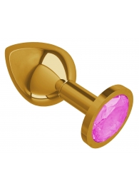 Золотистая средняя пробка с розовым кристаллом - 8,5 см. - Джага-Джага - купить с доставкой в Москве