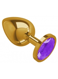 Золотистая большая анальная пробка с фиолетовым кристаллом - 9,5 см. - Джага-Джага - купить с доставкой в Москве