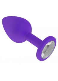 Фиолетовая силиконовая пробка с прозрачным кристаллом - 7,3 см. - Джага-Джага - купить с доставкой в Москве