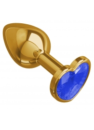 Золотистая анальная втулка с синим кристаллом-сердцем - 7 см. - Джага-Джага - купить с доставкой в Москве
