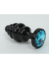 Черная фигурная анальная пробка с голубым кристаллом - 8,2 см. - 4sexdreaM - купить с доставкой в Москве
