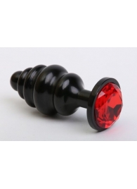 Черная фигурная анальная пробка с красным кристаллом - 8,2 см. - 4sexdreaM - купить с доставкой в Москве