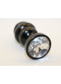 Черная фигурная анальная пробка с прозрачным кристаллом - 8,2 см. - 4sexdreaM - купить с доставкой в Москве