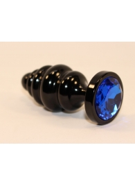 Черная фигурная анальная пробка с синим кристаллом - 8,2 см. - 4sexdreaM - купить с доставкой в Москве