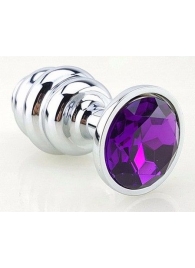 Серебристая фигурная анальная пробка с фиолетовым кристаллом - 8 см. - 4sexdreaM - купить с доставкой в Москве