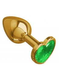 Золотистая анальная втулка с зеленым кристаллом-сердцем - 7 см. - Джага-Джага - купить с доставкой в Москве