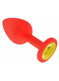 Красная анальная втулка с желтым кристаллом - 7,3 см. - Джага-Джага - купить с доставкой в Москве