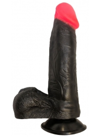 Чёрный фаллоимитатор с красной головкой - 18,5 см. - LOVETOY (А-Полимер)