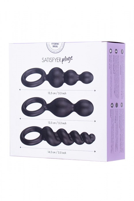 Набор анальных плагов Satisfyer, чёрный, 13,5/13,5/14см - Satisfyer