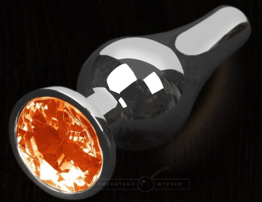 Серая анальная пробка с оранжевым кристаллом - 8,5 см. - Пикантные штучки - купить с доставкой в Москве