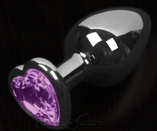 Графитовая анальная пробка с фиолетовым кристаллом в виде сердечка - 8,5 см. - Пикантные штучки - купить с доставкой в Москве
