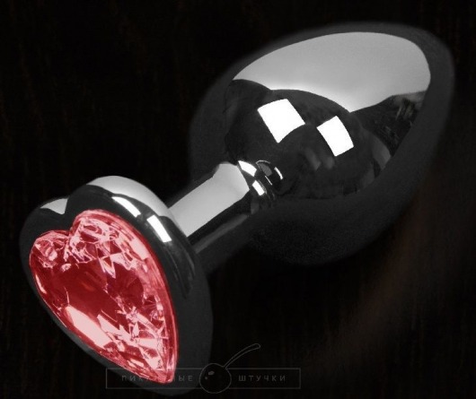 Графитовая анальная пробка с красным кристаллом в виде сердечка - 6 см. - Пикантные штучки - купить с доставкой в Москве