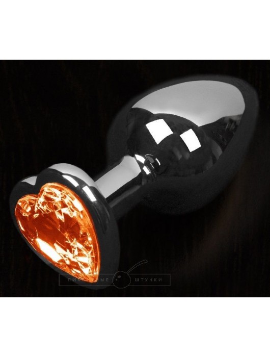 Графитовая анальная пробка с оранжевым кристаллом в виде сердечка - 6 см. - Пикантные штучки - купить с доставкой в Москве