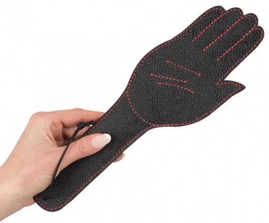 Чёрная шлёпалка Slapper Hand в виде ладошки с контрастной строчкой - 30 см. - Orion - купить с доставкой в Москве
