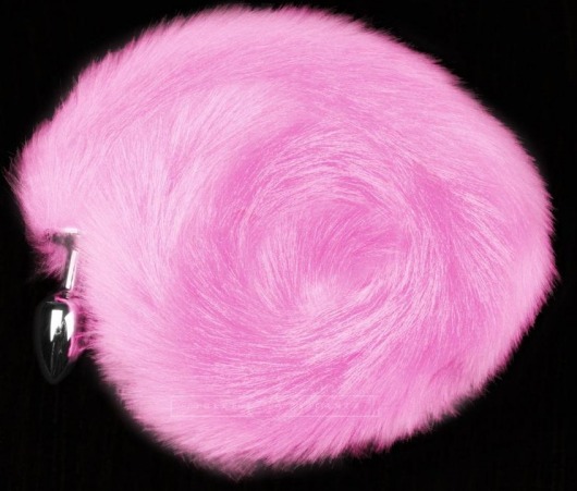 Серебристая анальная пробка с розовым хвостом - Пикантные штучки - купить с доставкой в Москве