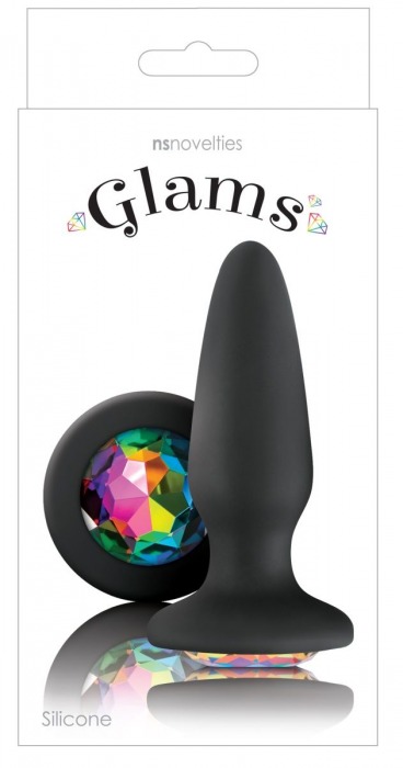Черная силиконовая анальная пробка с радужным кристаллом Rainbow Gem - 10,4 см. - NS Novelties - купить с доставкой в Москве