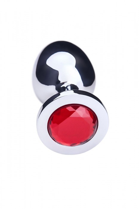 Большая серебристая анальная втулка с красным кристаллом - 8,5 см. - ToyFa - купить с доставкой в Москве
