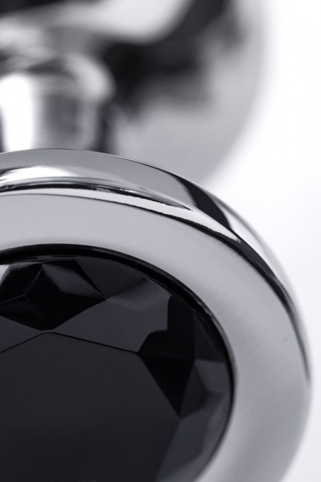Большая серебристая анальная втулка с чёрным кристаллом - 8,5 см. - ToyFa - купить с доставкой в Москве