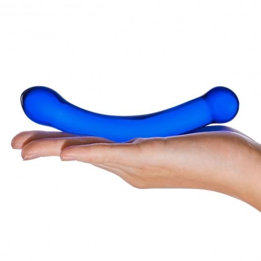 Синий изогнутый фаллоимитатор Curved G-Spot Glass Dildo - 16 см. - Glas