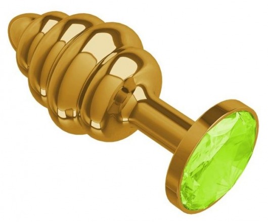 Золотистая спиралевидная анальная пробка с желтым кристаллом - 7 см. - Джага-Джага - купить с доставкой в Москве