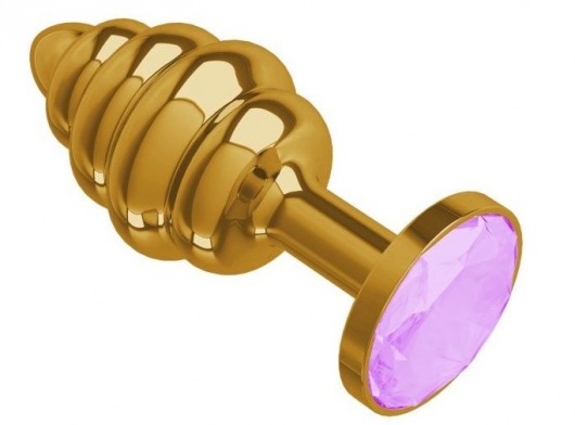 Золотистая спиралевидная анальная пробка с сиреневым кристаллом - 7 см. - Джага-Джага - купить с доставкой в Москве