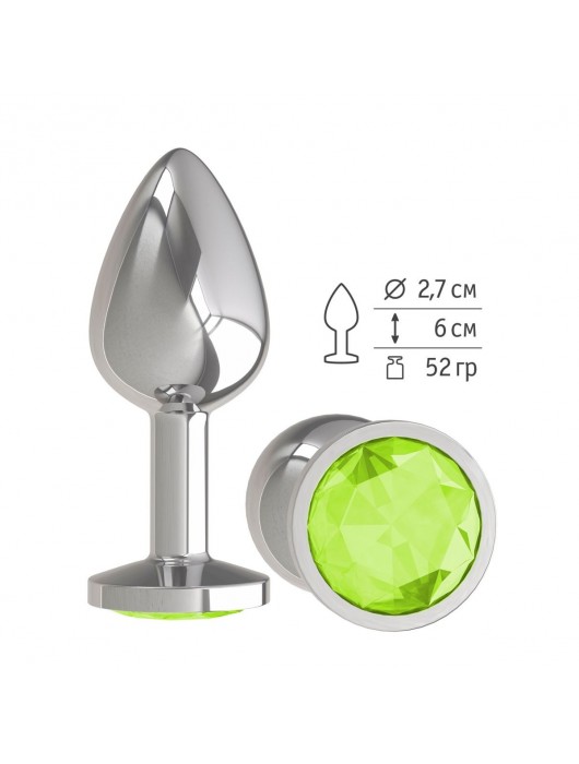 Серебристая конусовидная анальная пробка с салатовым кристаллом - 7 см. - Джага-Джага - купить с доставкой в Москве