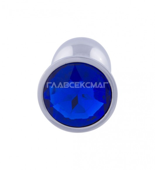 Серебристая анальная пробка с синим кристаллом - 7 см. - Главсексмаг - купить с доставкой в Москве