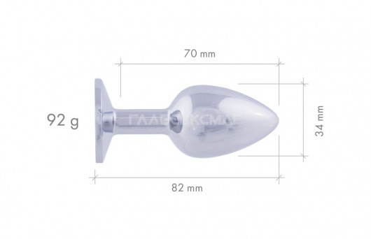 Серебристая анальная пробка с прозрачным кристаллом - 8,2 см. - Главсексмаг - купить с доставкой в Москве