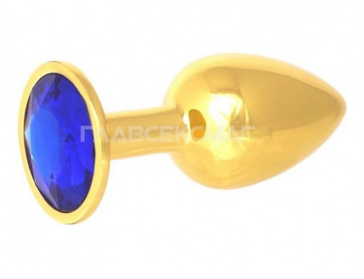 Золотистая анальная пробка с синим кристаллом - 7 см. - Главсексмаг - купить с доставкой в Москве