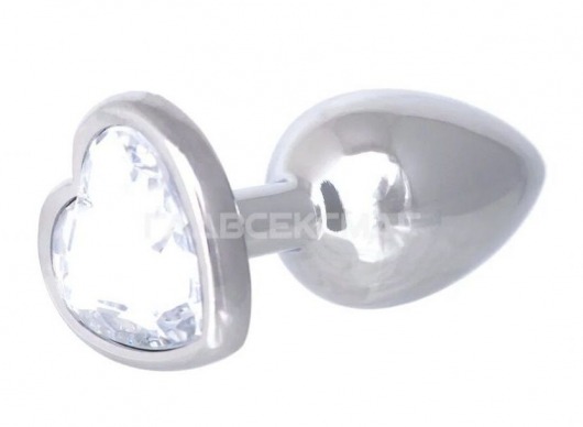 Серебристая анальная пробка с прозрачным кристаллом-сердцем - 7 см. - Главсексмаг - купить с доставкой в Москве