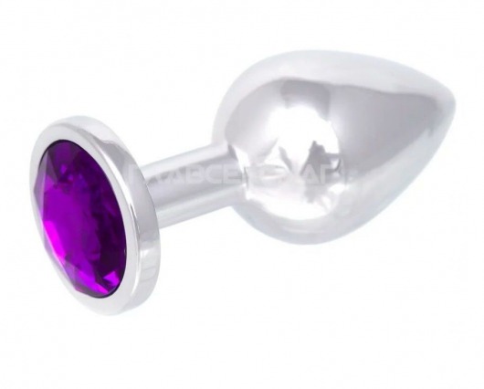 Серебристая анальная пробка с фиолетовым кристаллом - 8,2 см. - Главсексмаг - купить с доставкой в Москве