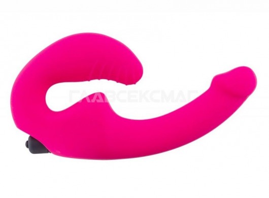 Ярко-розовый анатомический страпон с вибрацией - Главсексмаг - купить с доставкой в Москве
