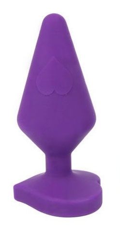 Фиолетовая коническая анальная пробка с сердечком-ограничителем - 10 см. - Chisa
