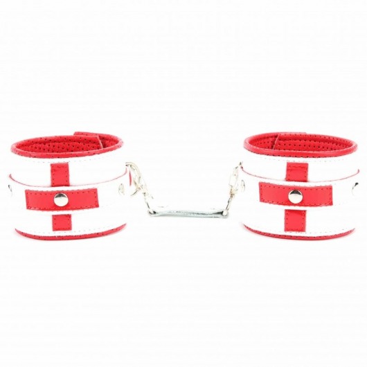Бело-красные кожаные наручники для медсестры - БДСМ Арсенал - купить с доставкой в Москве